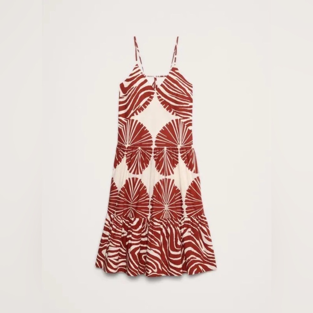 Banana Republic Cotton Poplin Tiered Midi Sz XL Dress Brown Zebra Print summer - Picture 3 of 13